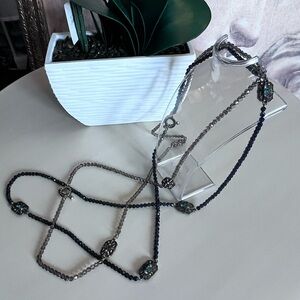 2 Elegant Beaded Necklaces in Blue & Neutral